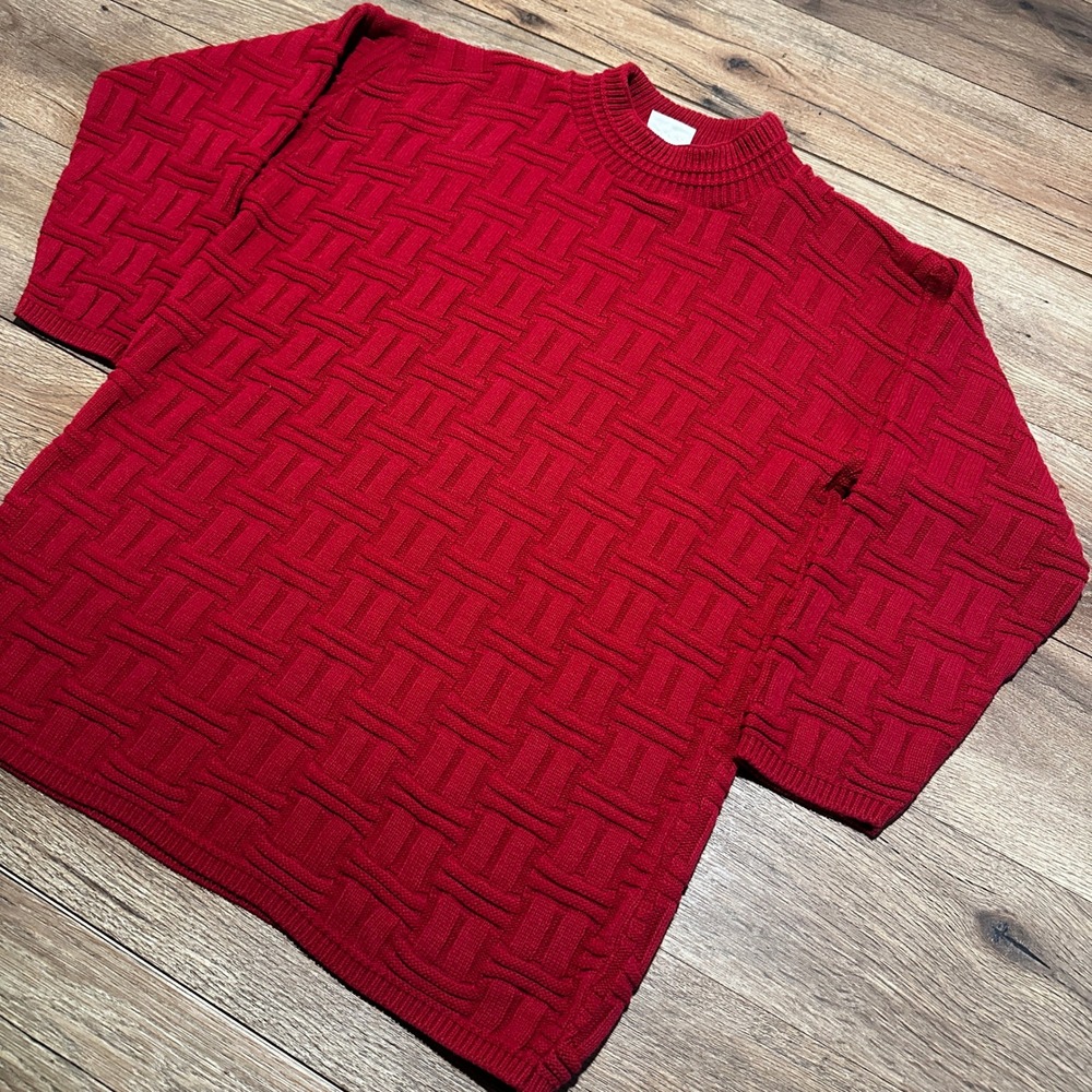 Vintage Basic Editions Red Basketweave Knit Sweater Women Medium